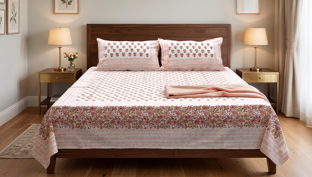 Queen Size Cotton Floral Printed Bedsheet with 2 Pillow Covers – 86 x 104 Inches |Breathable Bedding Set
