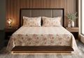 Queen Size Floral Printed Bedsheet with 2 Pillow Covers – Soft Cotton Blend | Elegant Beige & Pink