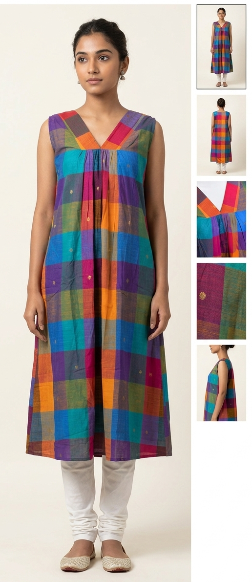 Madras Checks Cotton Sleeveless Ladies Top | Multicolor Check Pattern |