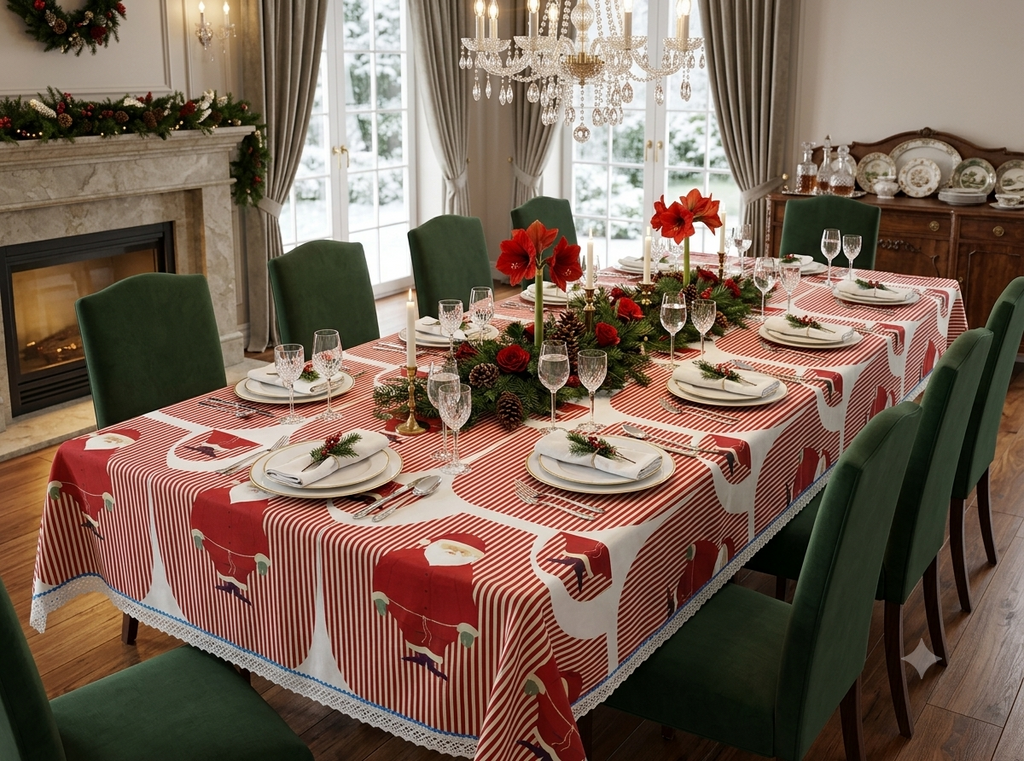 Christmas Printed Table Cloth with Lace Border – 2.30 × 1.50 Metres – Nushio by Pulpel