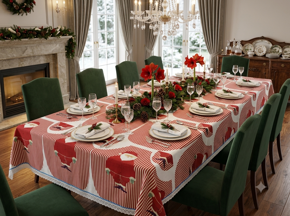 Christmas Printed Table Cloth with Lace Border – 2.30 × 1.50 Metres – Nushio by Pulpel