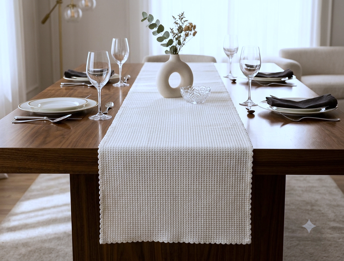 Textured Off-White Cotton Table Runner – 1.75 M x 35 cm