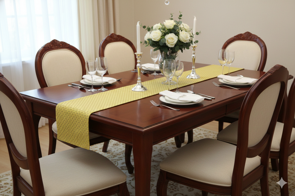 Yellow Geometric Textured Table Runner – 185 x 35 cm
