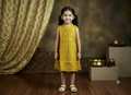 Girls Mustard Yellow Halter Neck Frock with Matching Sleeve Material – Nushio by Pulpel
