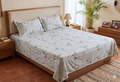 Elegant Blue Floral Queen Size Bedsheet with Pillow Covers