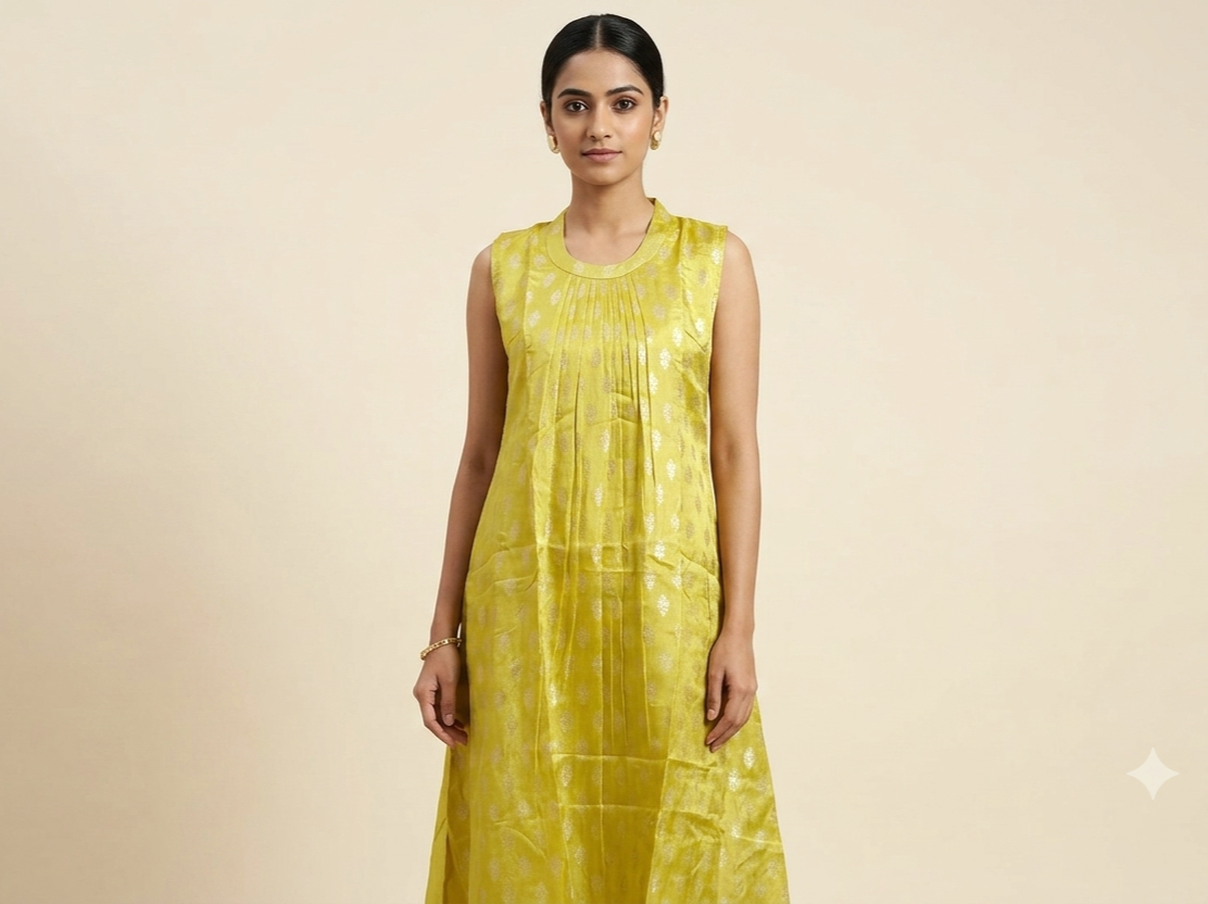 Women's Jacquard Churidar Top Only with Sleeve Material – | Round Neck Ethnic Kurti