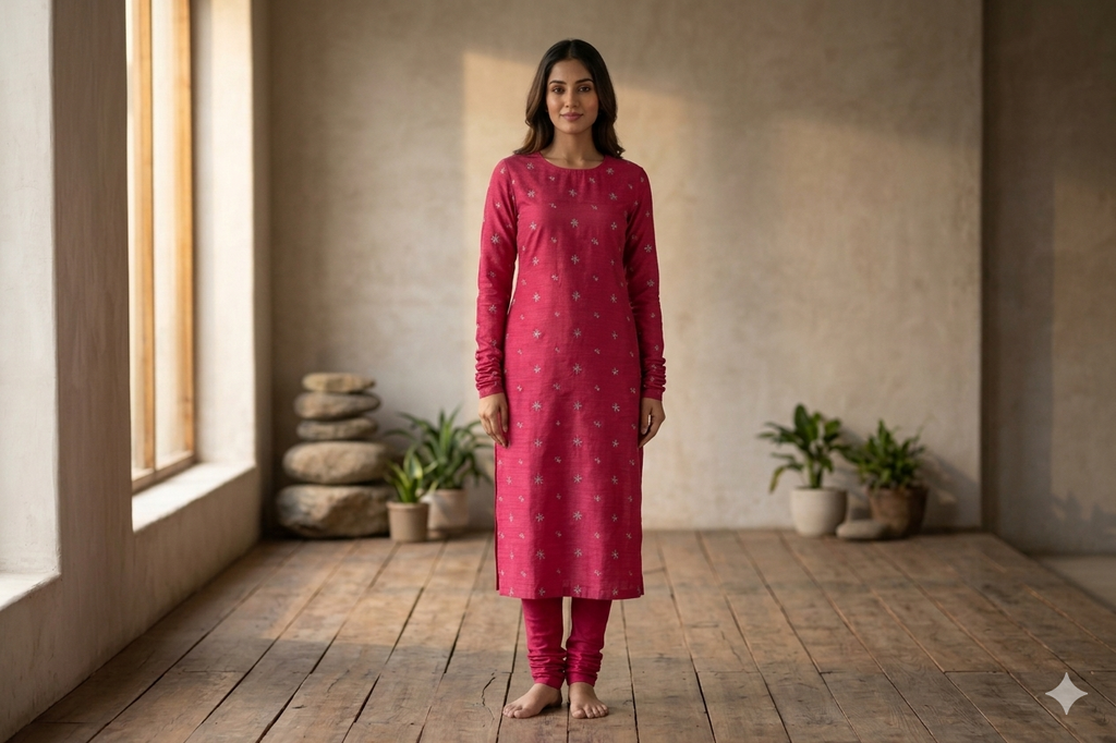 Ruby Bloom Berlin Silk Dress Material Set | Elegant Embroidered Top & Bottom | 56" Width
