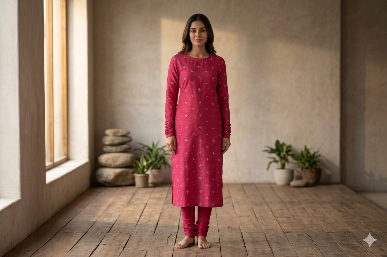 Ruby Bloom Berlin Silk Dress Material Set | Elegant Embroidered Top & Bottom | 56" Width