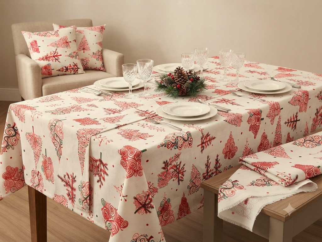 Christmas Printed Cotton Running Material – 60 Inch Width | Fabric for Table Cloth, Table Runner & Cushion Covers