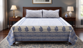 Queen Size Cotton Bedsheet with 2 Pillow Covers | Blue & White Floral Hand Block Print | 86 x 104 Inches