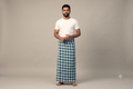 Premium Cotton Checked Kaili / Lungi – Dark Teal & White (2.10 Meters)