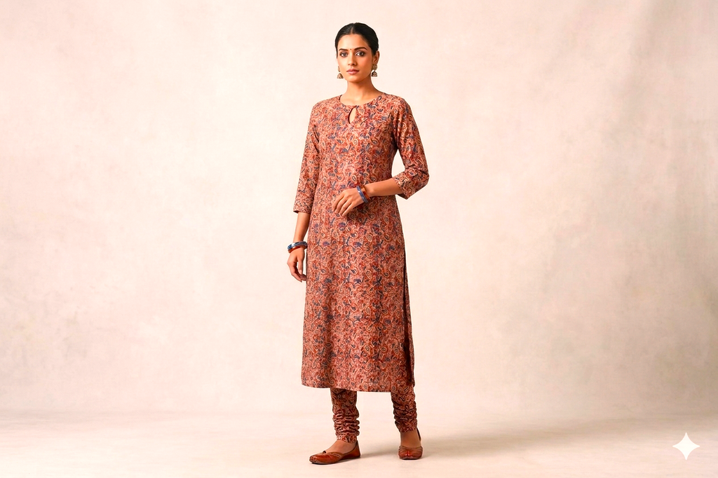 Rustic Paisley Kalamkari Cotton Churidar Material Set