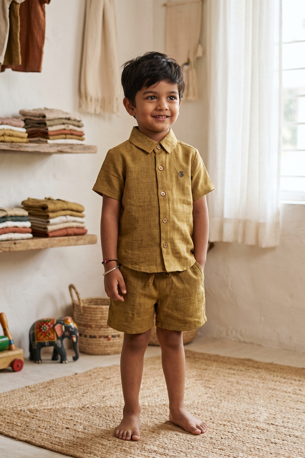Boys Dusty Rose Cotton Co-ord Set – Half Sleeve Shirt & Shorts Outfit