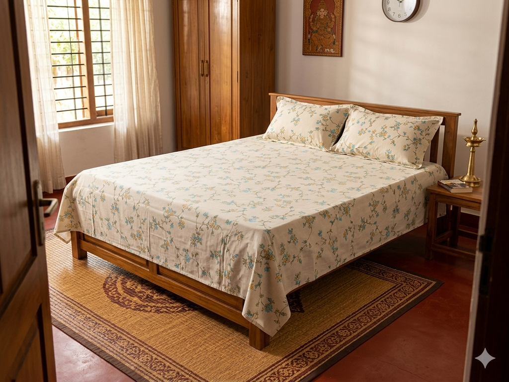 Elegant Grey Floral Queen Size Bedsheet with Pillow Covers