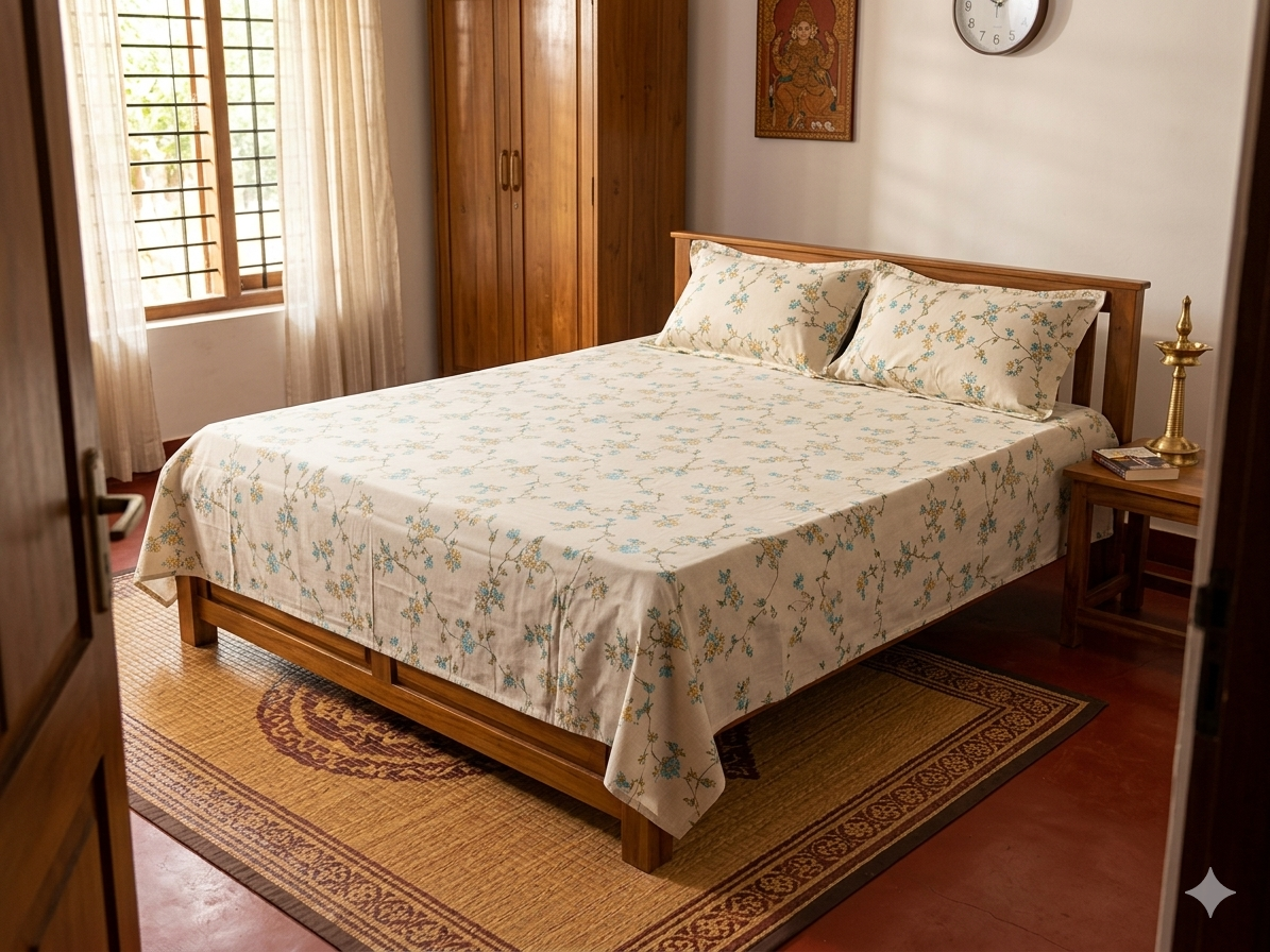 Elegant Grey Floral Queen Size Bedsheet with Pillow Covers