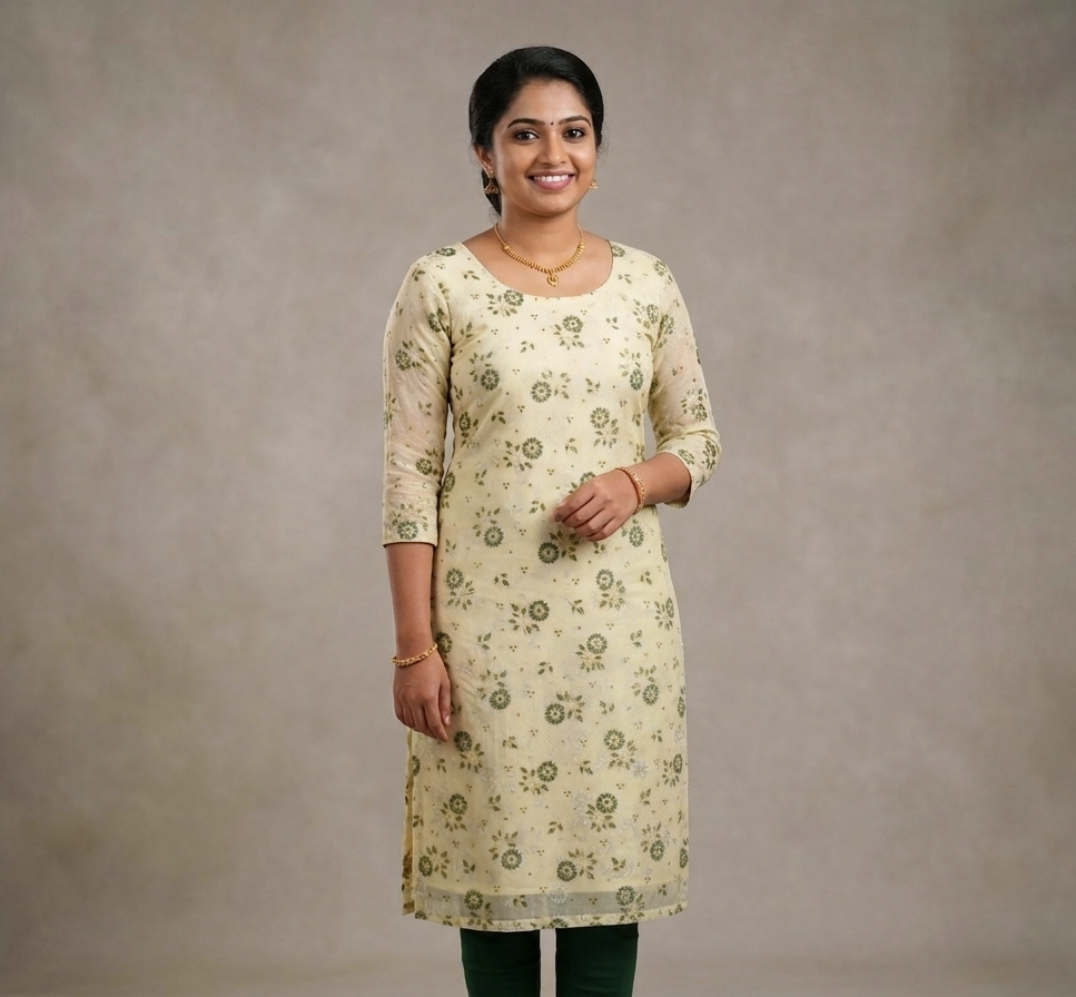 Pastel Green Floral Foil Printed embrodery Organza Dress Material – 2.5 Mtr Top Material