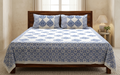 Queen Size Cotton Bedsheet with 2 Pillow Covers | Blue Floral Hand Block Print | 86 x 104 Inches