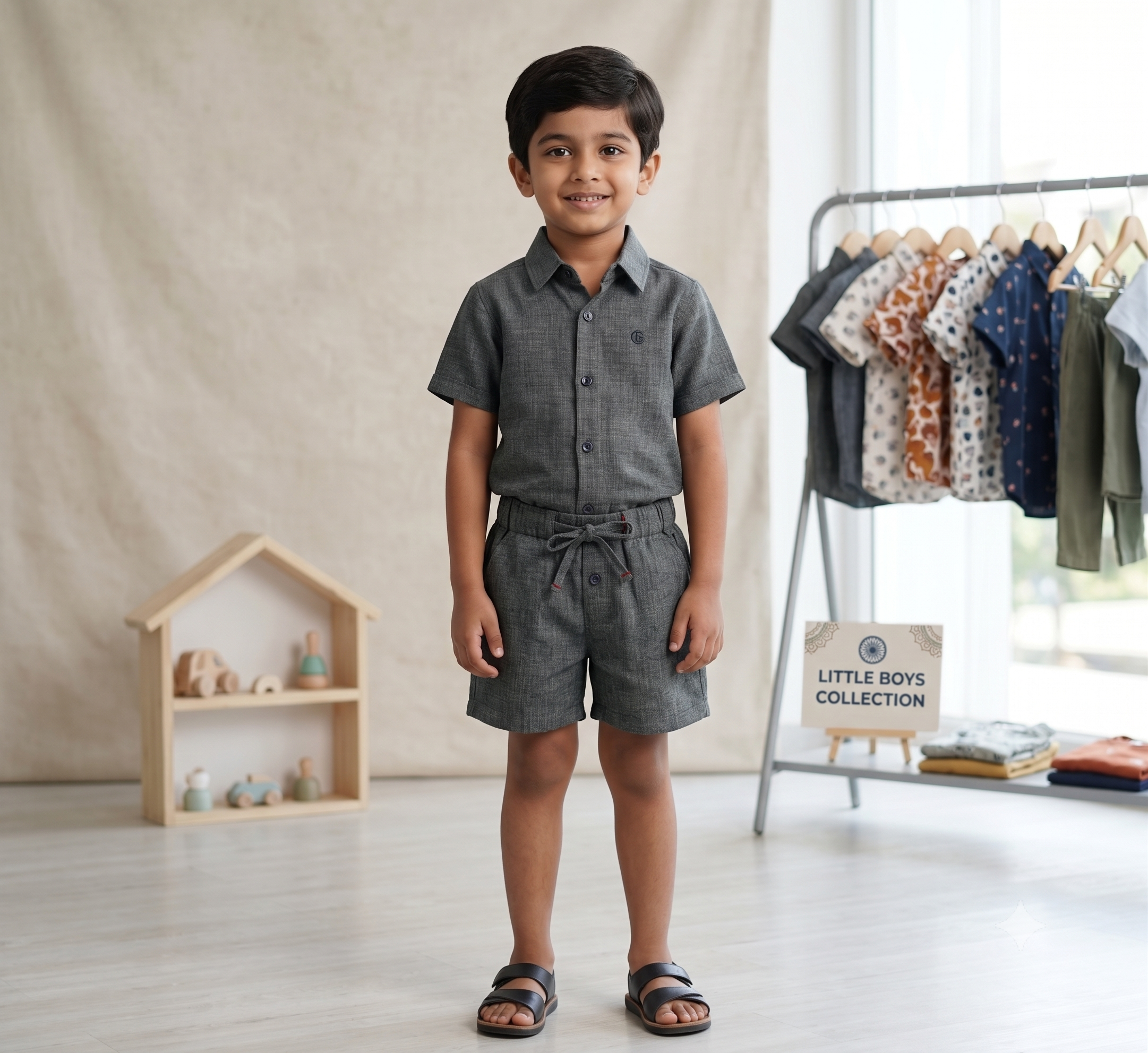 Boys Dusty Rose Cotton Co-ord Set – Half Sleeve Shirt & Shorts Outfit