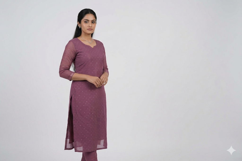 Mul Chandari Dress Material for Women – Wine Purple Sequin Work Fabric | 44 Inch Width | 2.5 Meter Top Material