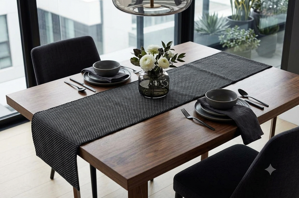 Black & Grey Woven Table Runner – 100 × 35 cm