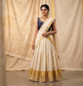 Navy Blue Chanderi Silk Embroidered Saree & Midi Blouse | Readymade Padded Blouse | Sleeves Included