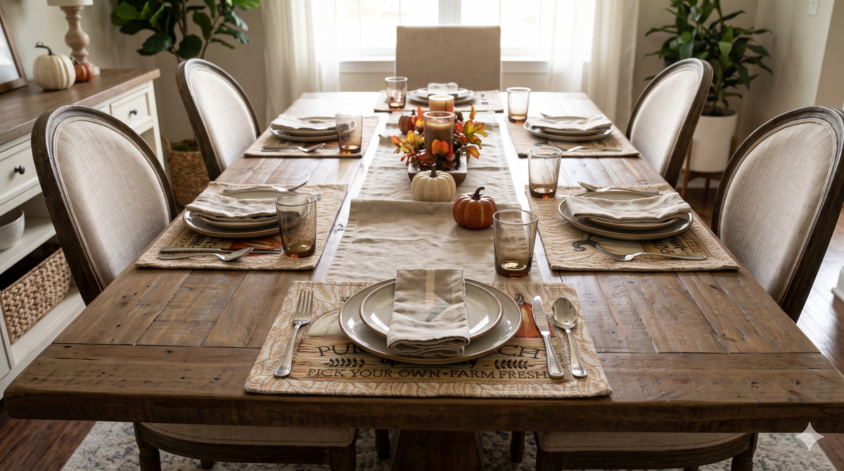 Autumn Harvest Pumpkin Patch Printed Table Mat | Farmhouse Kitchen & Dining Decor- set of 6