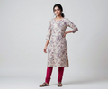 Vatican Silk Floral Print Dress Material Set – Cream & Red | Top & Bottom Fabric 56" Width)