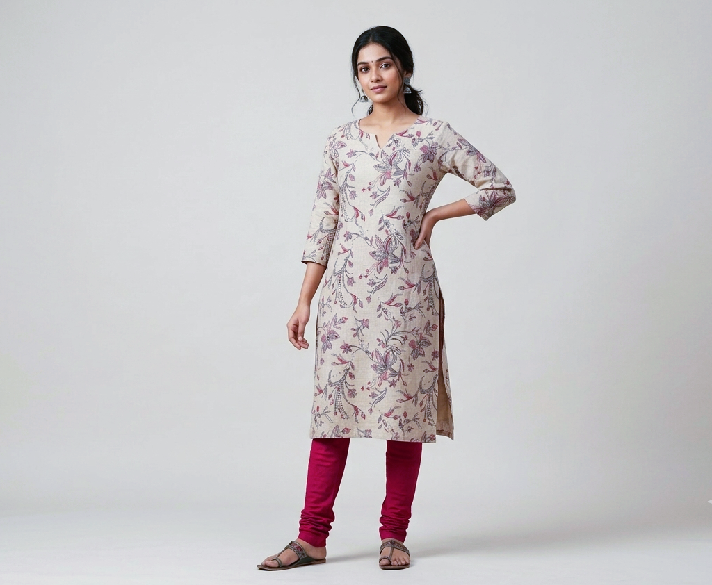 Vatican Silk Floral Print Dress Material Set – Cream & Red | Top & Bottom Fabric 56" Width)