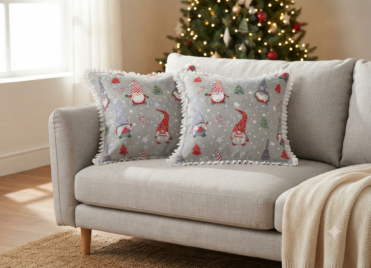 Christmas Gnome Printed Cushion Cover – 16 x 16 Inch | Decorative Cushion Cover