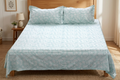 Mint Green Floral Queen Size Bedsheet with 2 Pillow Covers - Main Product Image - Floral - Nushio