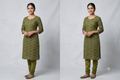 Olive Green Soft Cotton Printed Dress Material Set – Top & Bottom | 44" Width