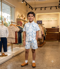 Boys White & Blue Tropical Print Co-Ord Set | Half Sleeve Shirt & Shorts Summer Outfit