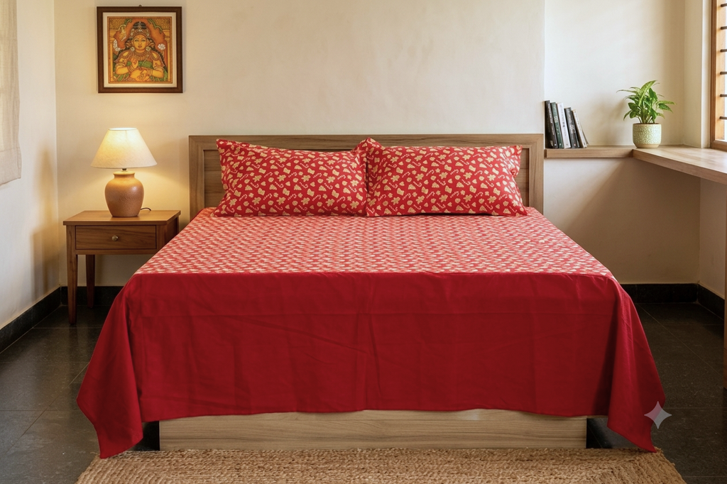 King Size Red Printed Bedspread | 100 × 110 Inches