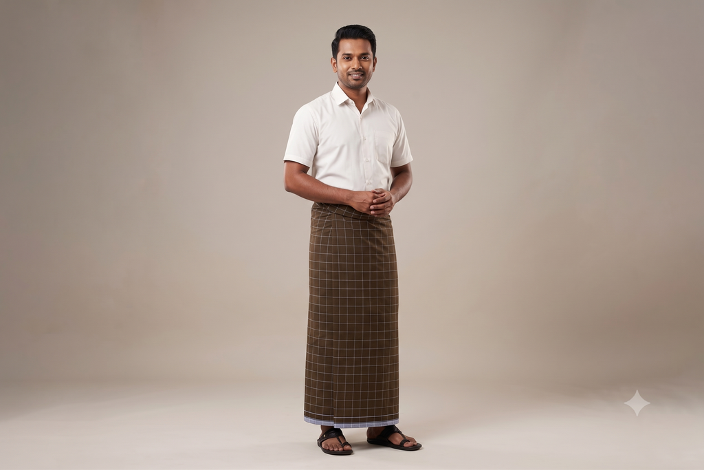 Premium Cotton Olive Green Checked Kaili Lungi – 2.10 Meters