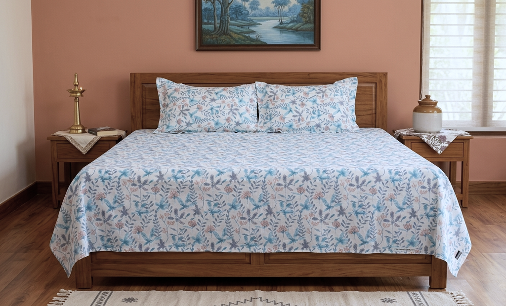 Floral Printed Cotton Blend Bedsheet – 110 × 110 Inches