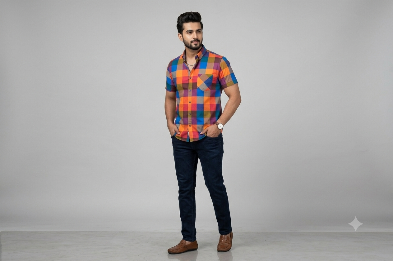 Madras Check Semi Linen Running Material – 44 Inch Width | Unstitched Fabric for Ladies, Men's & Kids Wear