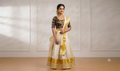 Women's Chanderi Silk Front Open Saree Blouse | Gold Ikat Pattern | Padded Readymade Blouse for Saree & Midi