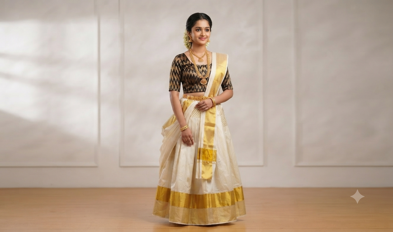 Women's Chanderi Silk Front Open Saree Blouse | Gold Ikat Pattern | Padded Readymade Blouse for Saree & Midi