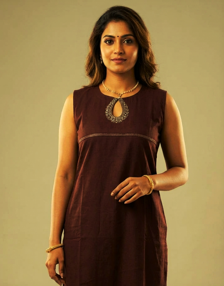Maroon Roman Silk Readymade Churidar Top with Front Keyhole – Nushio by Pulpel