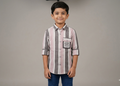 Kids Full Sleeve Striped Cotton Shirt – Pink, White & Charcoal Grey Casual Button-Down Shirt