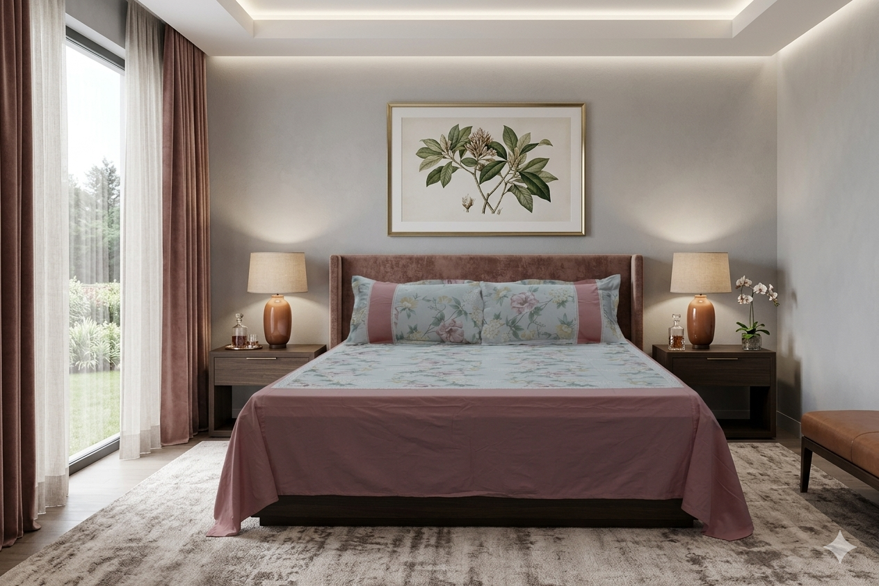Blush Bloom Floral King Size Bedspread with Pillow Covers