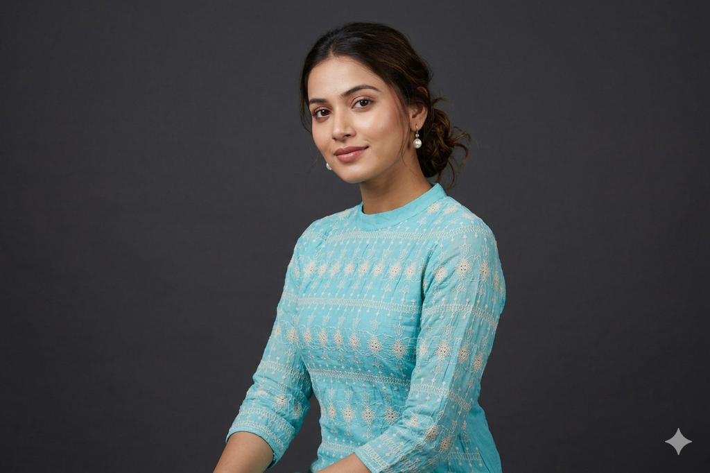 Sky Blue Crush Georgette Embroidered Dress Material Set