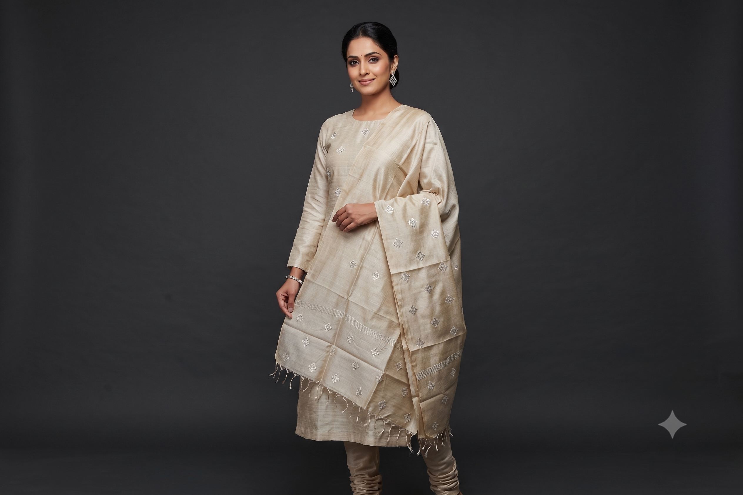 Ivory Grace Tussar Silk Churidar Material Set