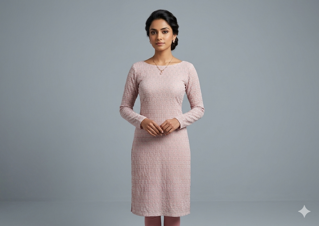 Blush Pink Cotton Embroidered Dress Material – 44" Width | Top 2.50 Mtrs