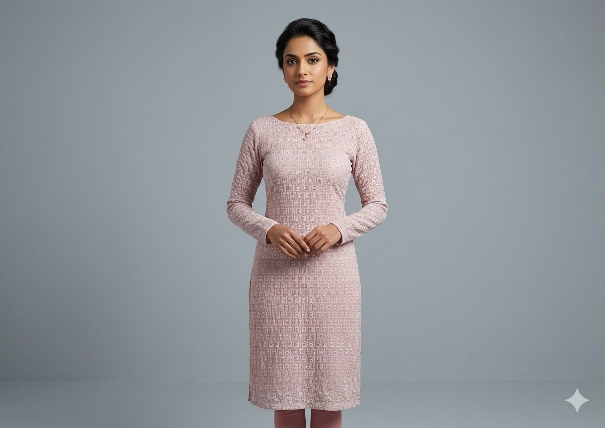 Blush Pink Cotton Embroidered Dress Material – 44" Width | Top 2.50 Mtrs