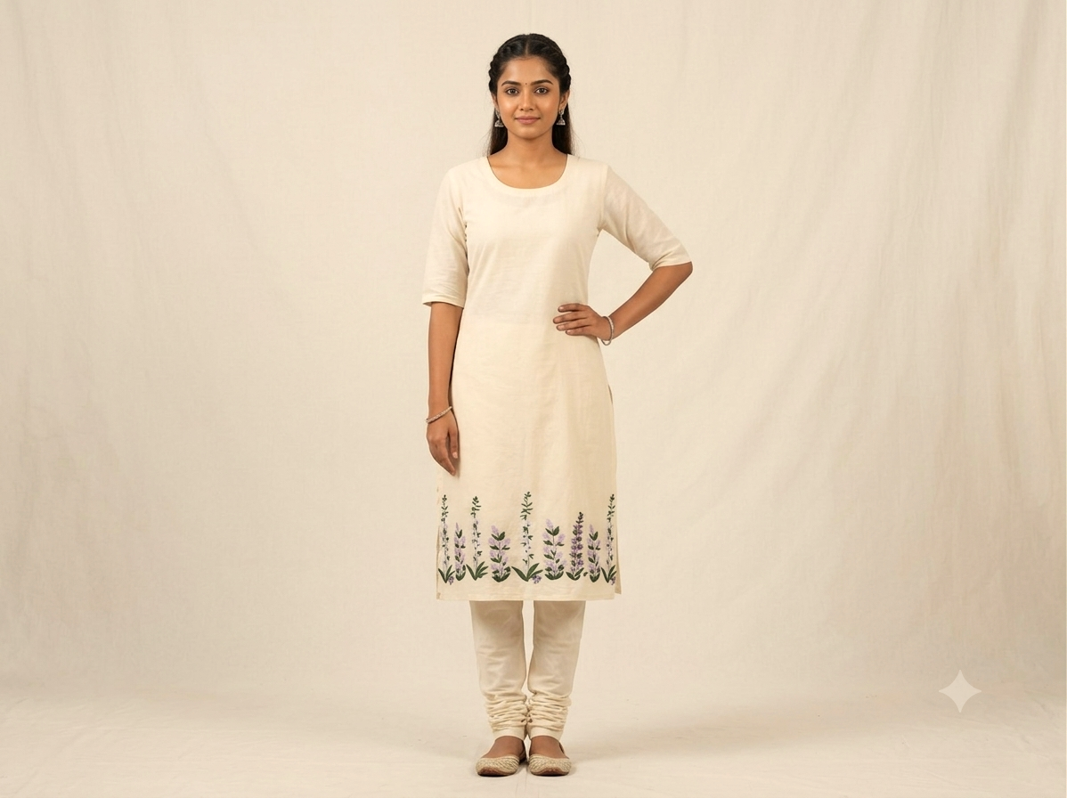 Off White Mul Cotton Embroidered Top Fabric | 44 Inch Width | 2.5 Meter Unstitched Material | Floral Embroidery
