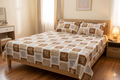 Queen Size Premium Cotton Bedsheet with Elegant Brown Leaf Print – 3 Piece Set