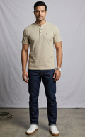 Men’s Off-White Textured Henley T-Shirt | Casual Slim Fit Half Sleeve Tee