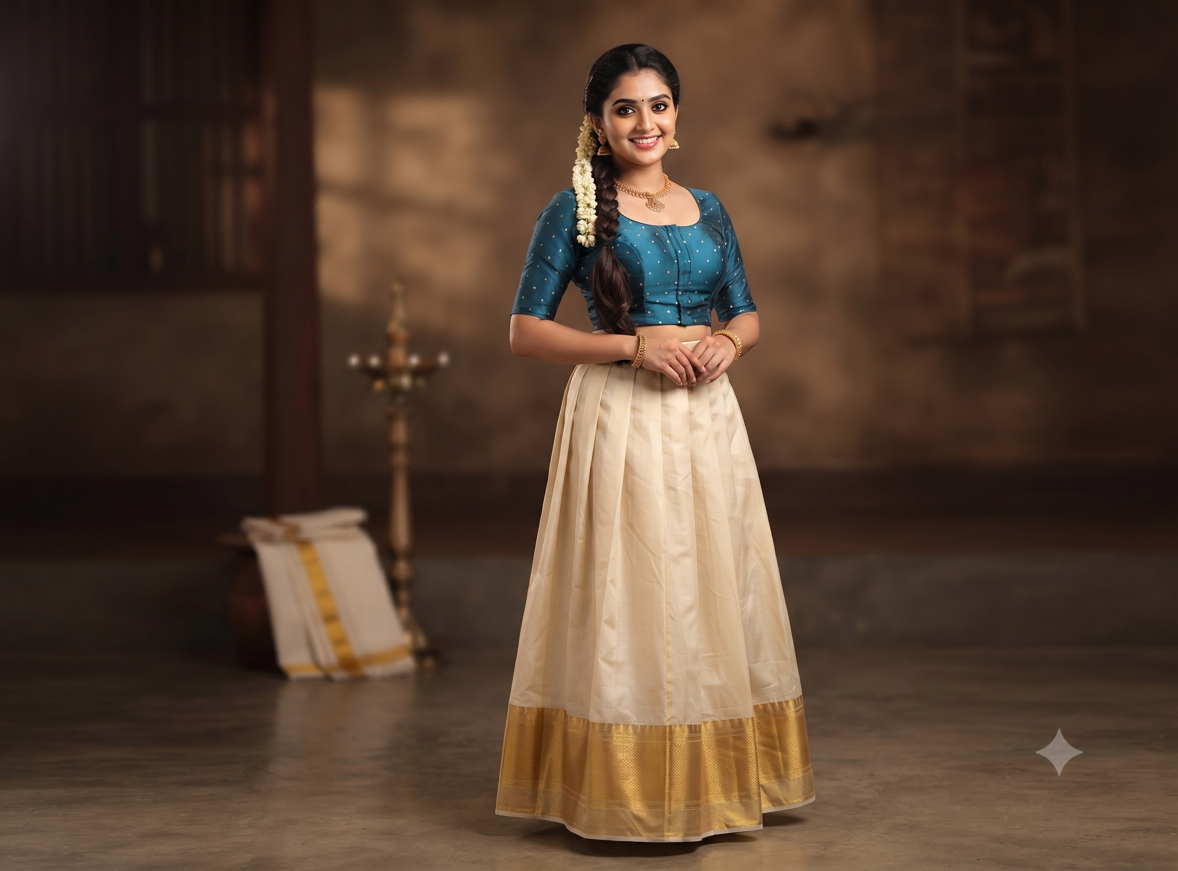 Women's Chanderi Silk Readymade Saree Blouse | Padded Blouse | Sleeves Inside | Back Tie Design | Blue with Silver Butti