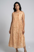 Women's Brocade Churidar Top with Gold Floral Weaving | Sleeveless Kurti Top with Sleeve Material Included